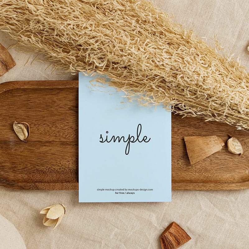 Free A6 Flyer On Wooden Tray Mockup PSD