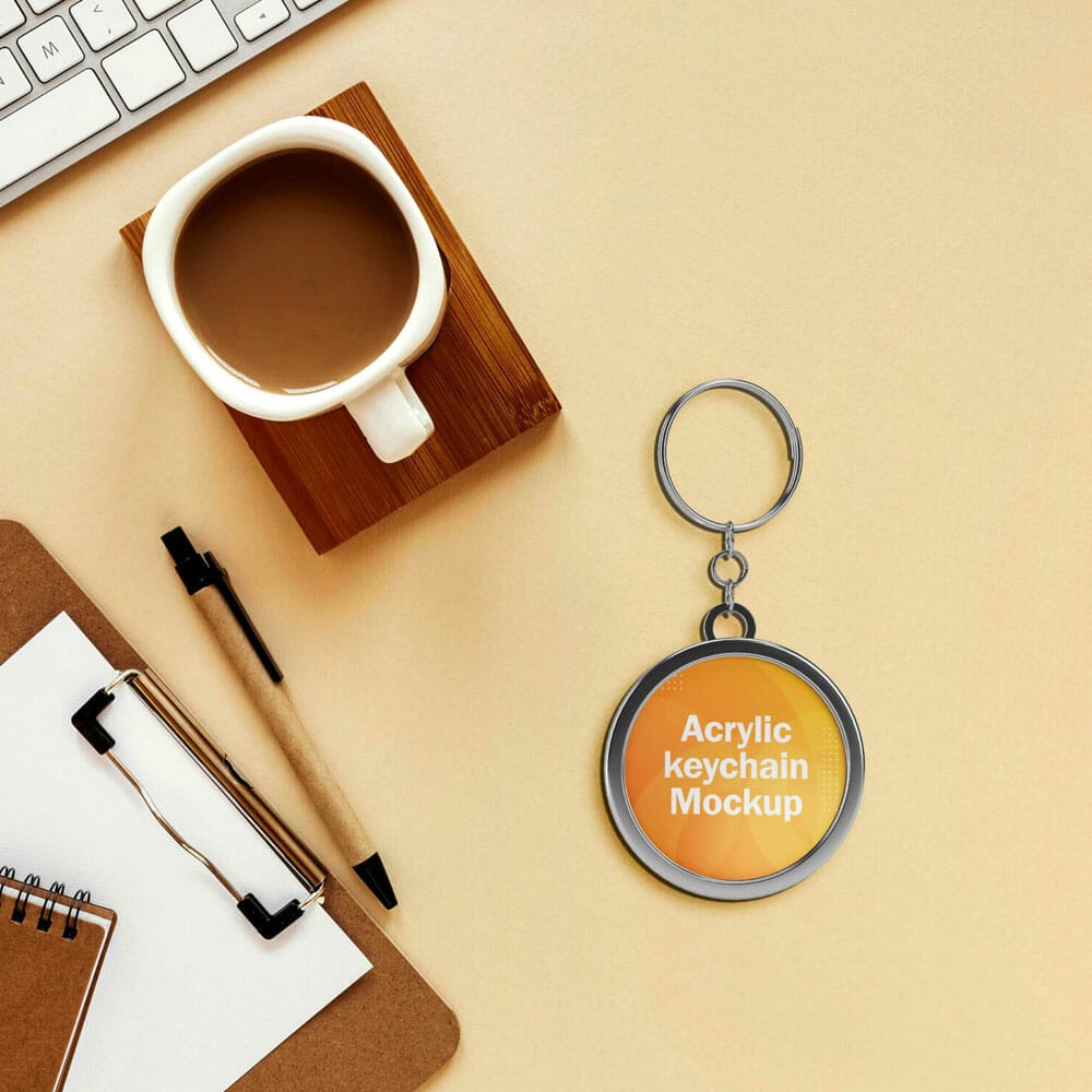 Free Acrylic Round keychain Mockup PSD Template