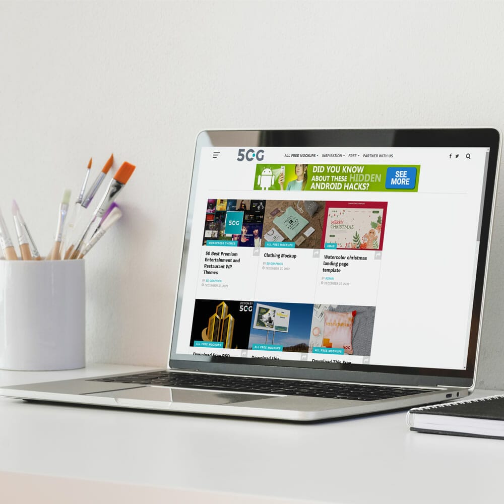 Free Artist Laptop Website Mockup PSD