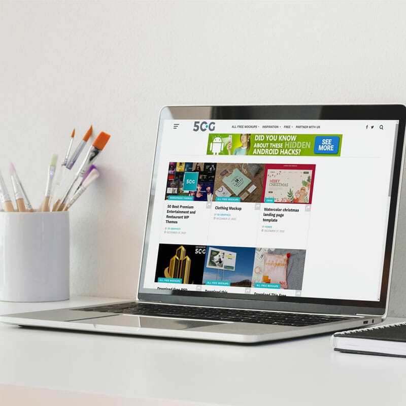 Free Artist Laptop Website Mockup PSD