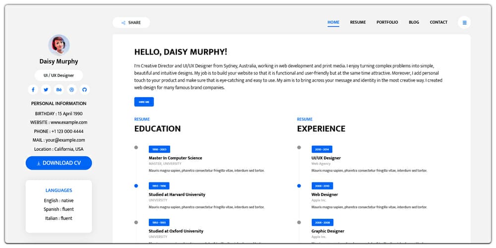 Free Bootstrap Resume Template