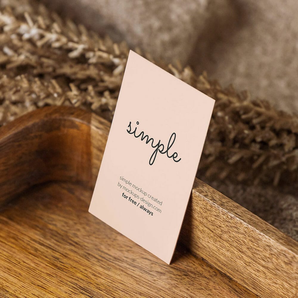 Free Business Card In Wooden Tray Mockup PSD