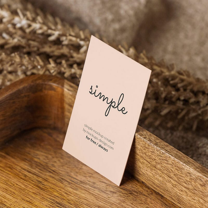 Free Business Card In Wooden Tray Mockup PSD