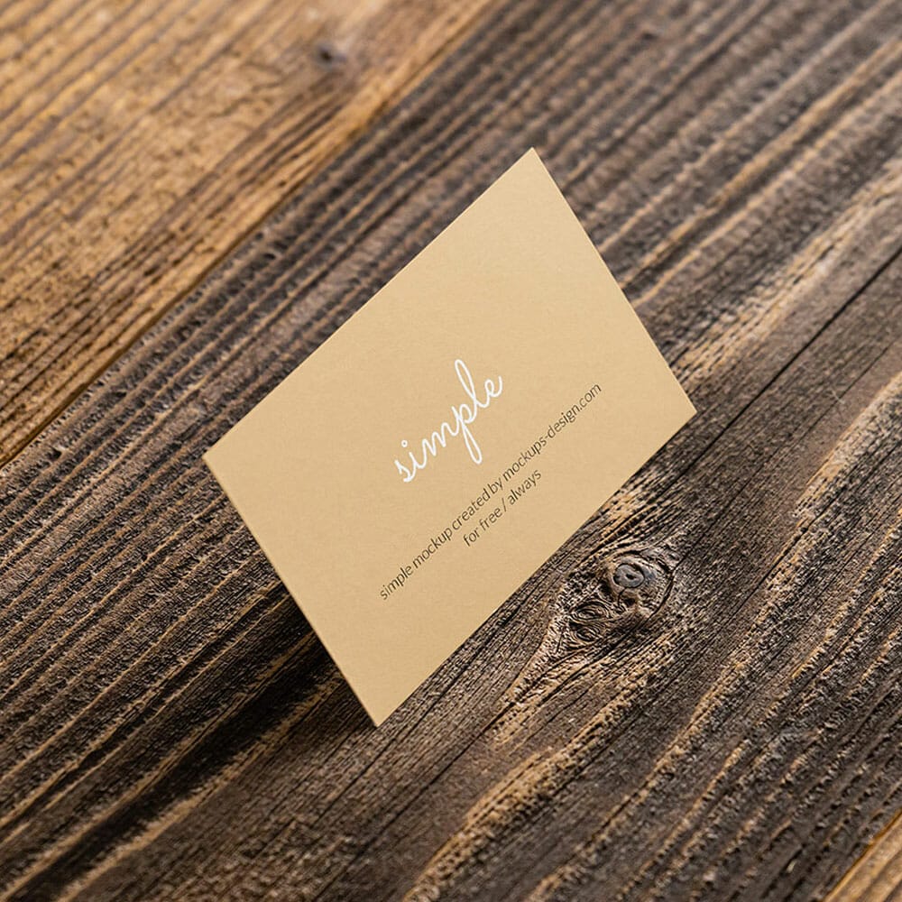 Free Business Card On Wooden Planks Mockup PSD