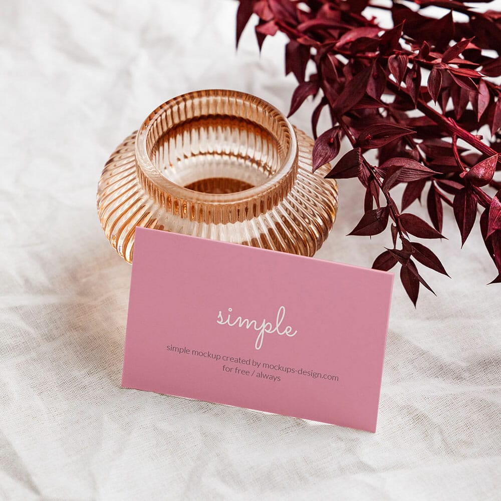 Free Business Card With Red Plant Mockup PSD