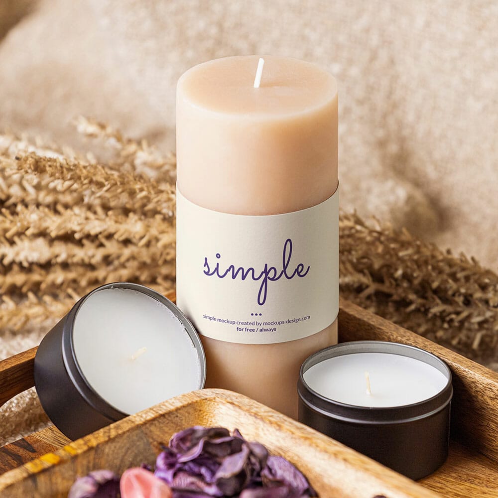 Free Candle With Aromatherapy Elements Mockup PSD