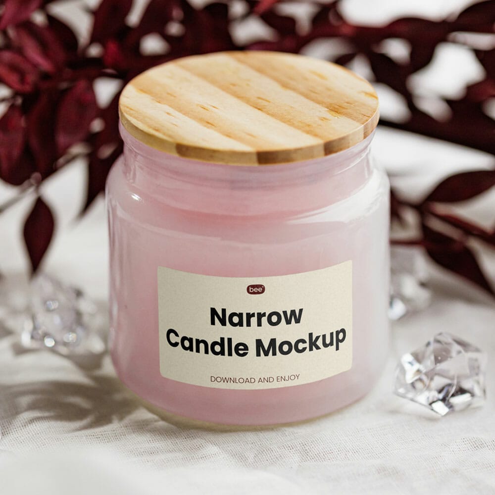 Free Candle With Wooden Cover Mockup PSD