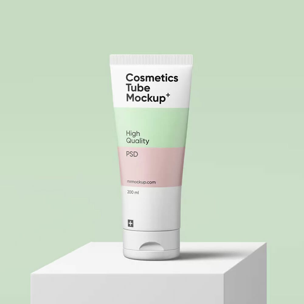 Free Cosmetics Tube On Box Mockup PSD