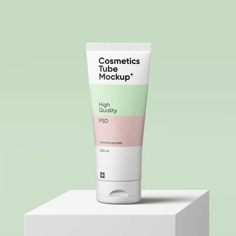 Free Cosmetics Tube On Box Mockup PSD
