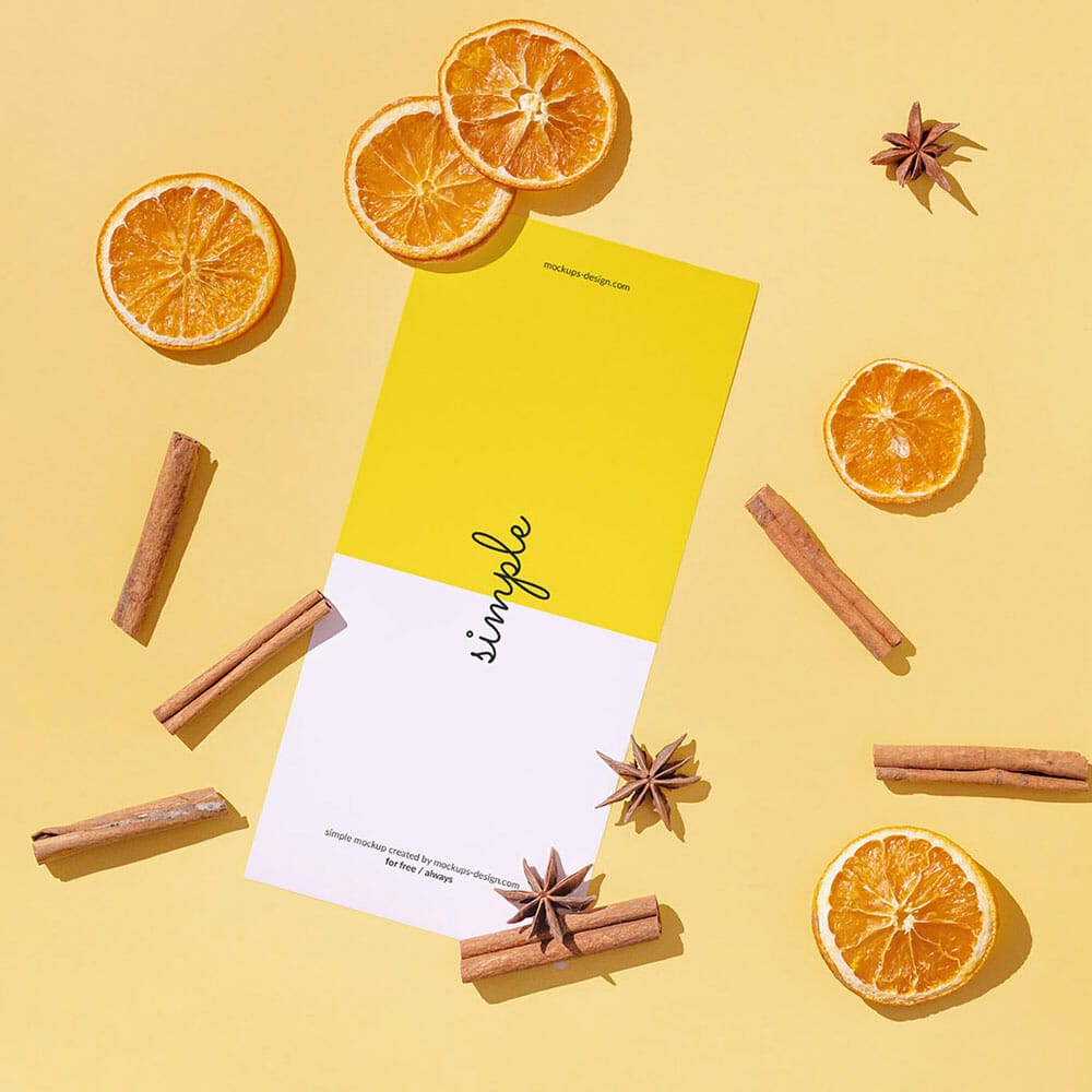 Free DL Flyer With Dried Oranges Mockup PSD