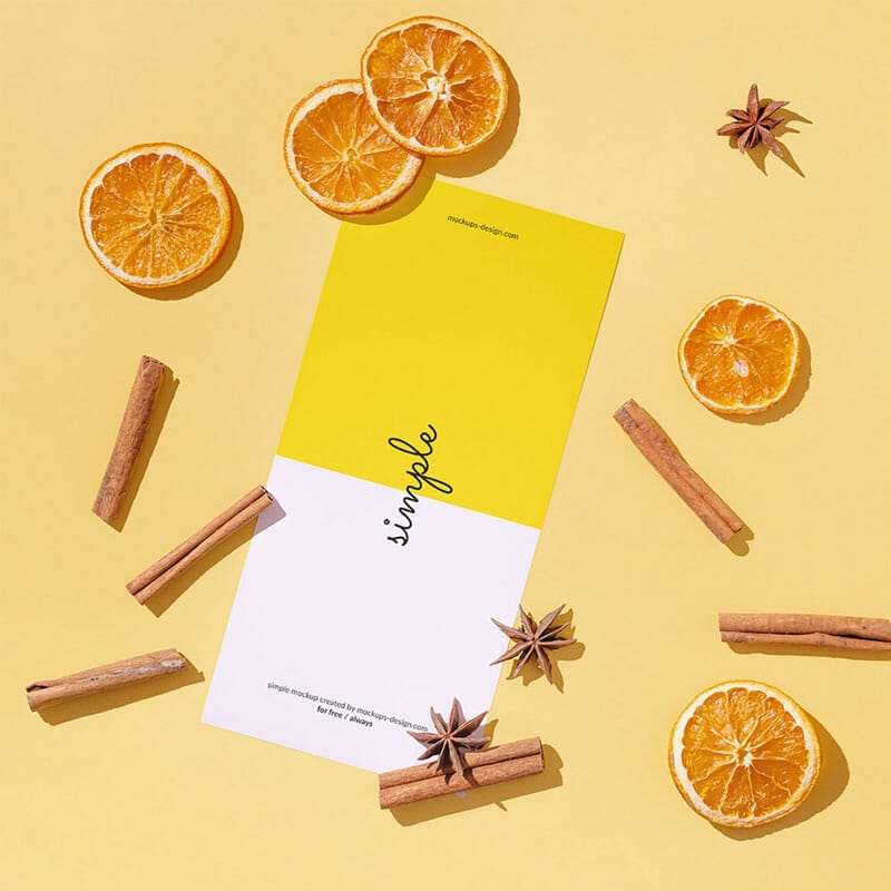 Free DL Flyer With Dried Oranges Mockup PSD