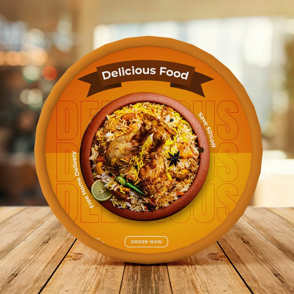 Free Flat Round Food Delivery Container Mockup Set PSD Template