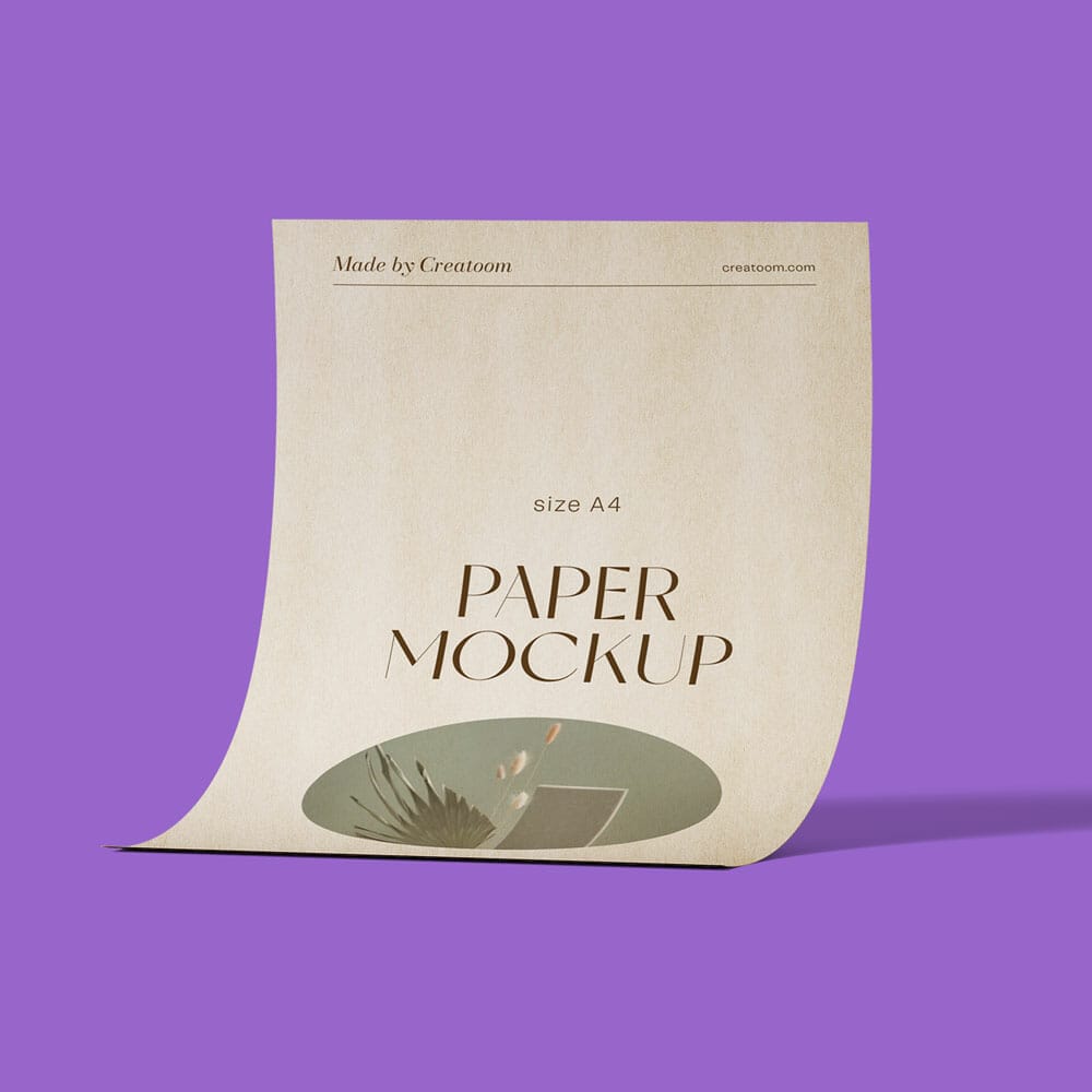 Free Folded Paper Size A4 Mockup PSD