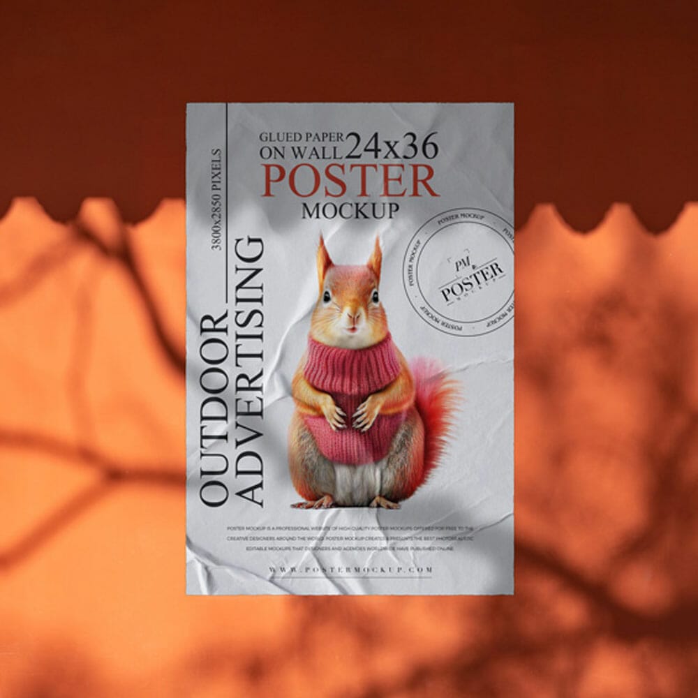 Free Glued Paper On Wall 24×36 Inches Poster Mockup PSD