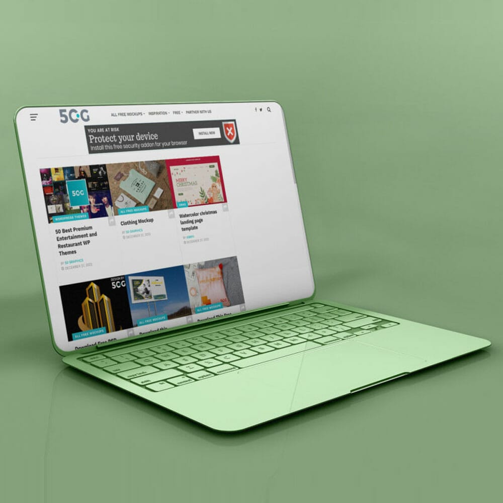 Free Green Laptop Mockup Design PSD