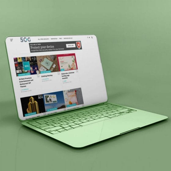 Free Green Laptop Mockup Design PSD