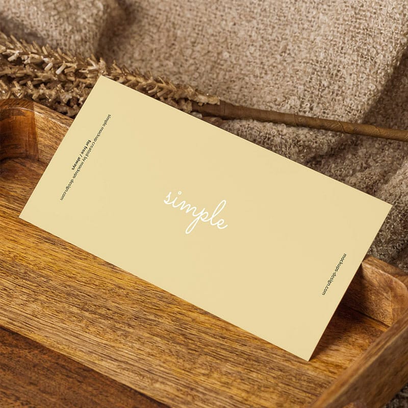Free Horizontal DL Flyer In Wooden Tray Mockup PSD