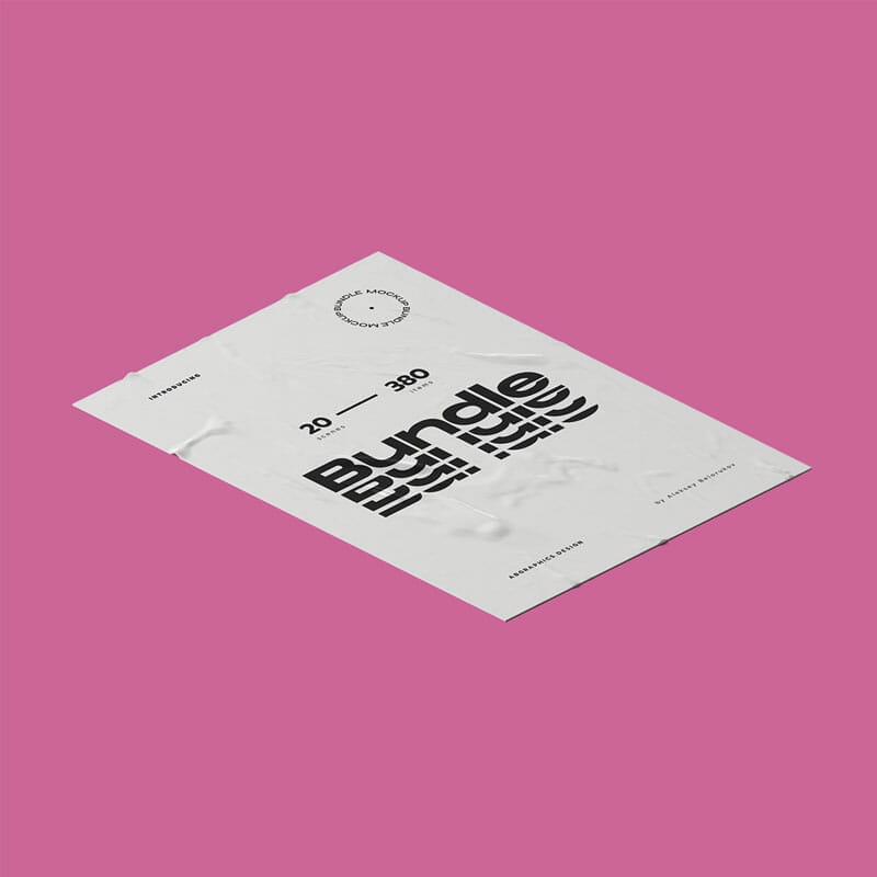 Free Isometric Crumpled Paper A4 Mockup PSD