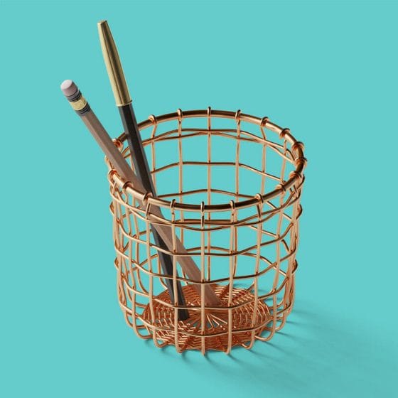 Free Isometric Pen And Pencil In Basket Mockup PSD