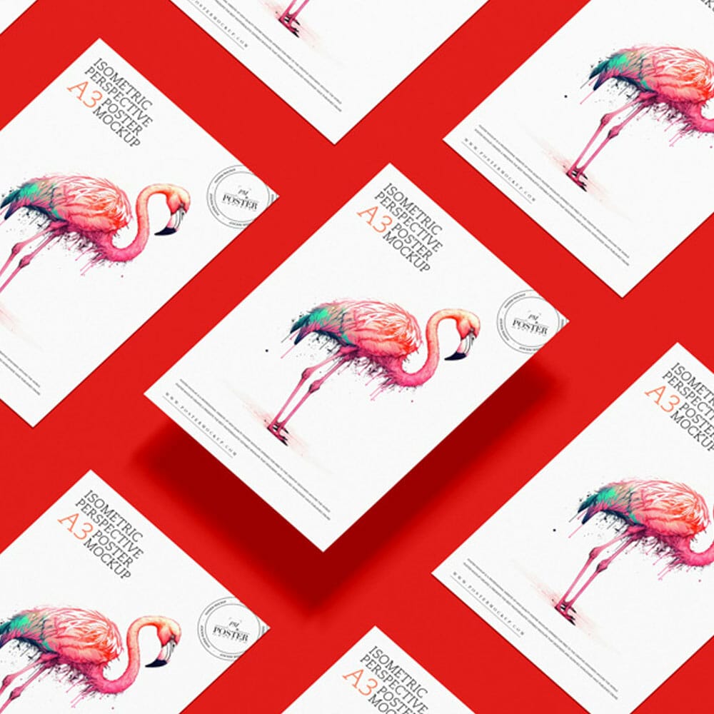 Free Isometric Perspective A3 Poster Mockup PSD