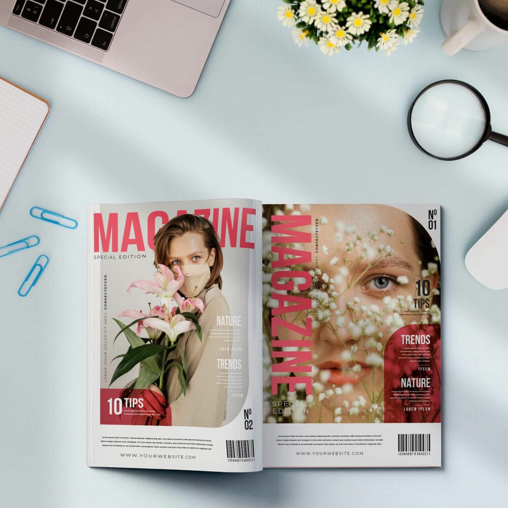 Free Reading Magazine Mockup PSD Template
