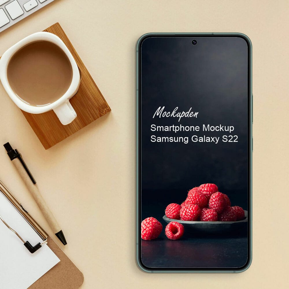 Free Samsung Galaxy S22 Smartphone Mockup PSD Template