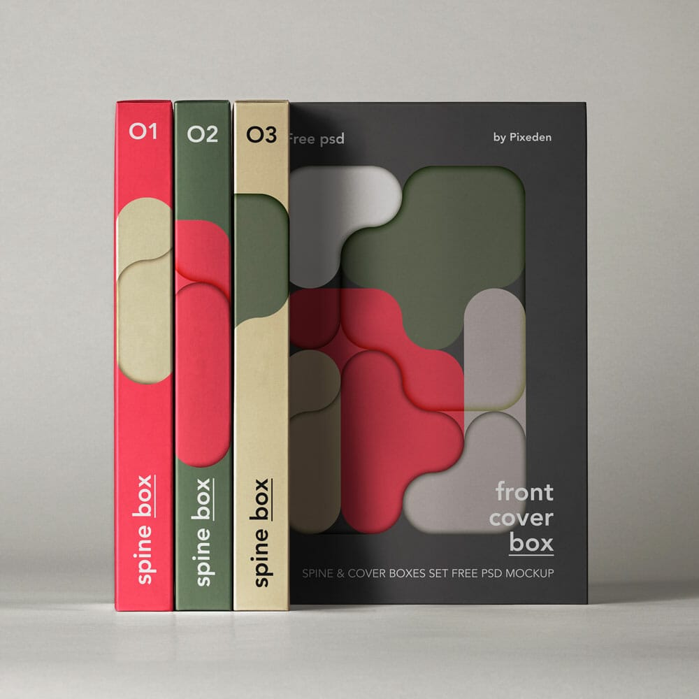 Free Spine Cover Boxes PSD Mockup Set