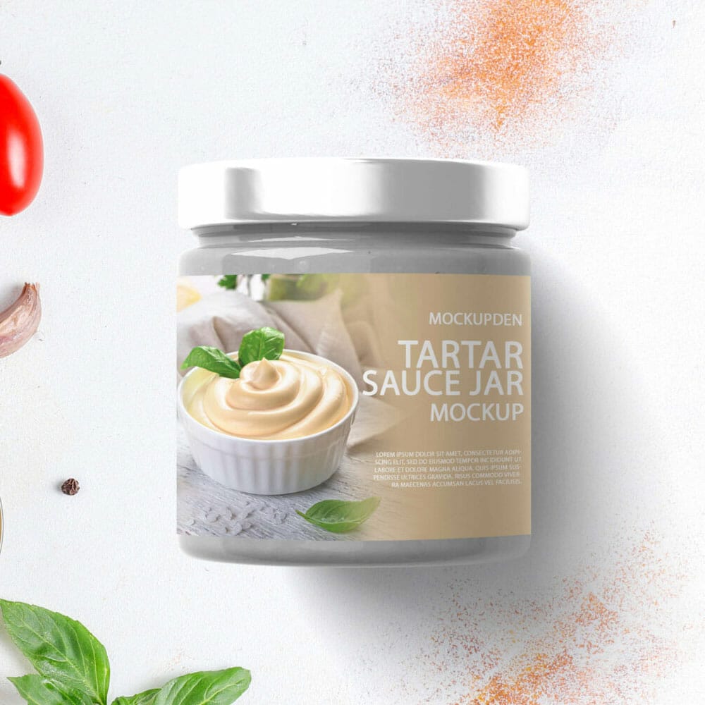 Free Tartar Sauce Jar Mockup PSD Template