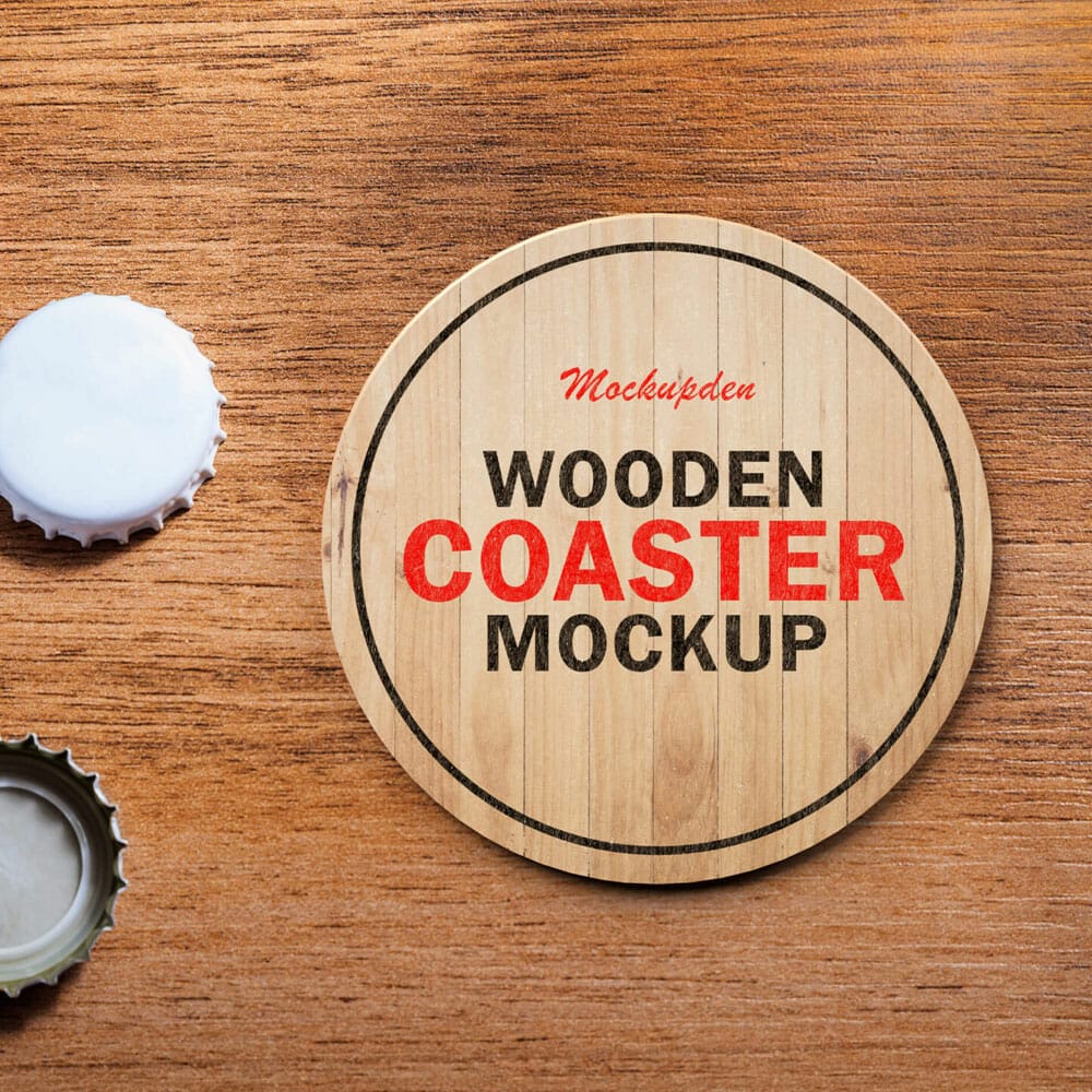 Free Wooden Coaster Mockup PSD Template