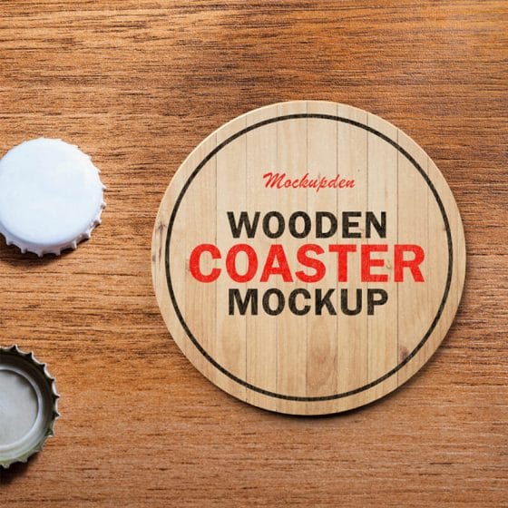 Free Wooden Coaster Mockup PSD Template