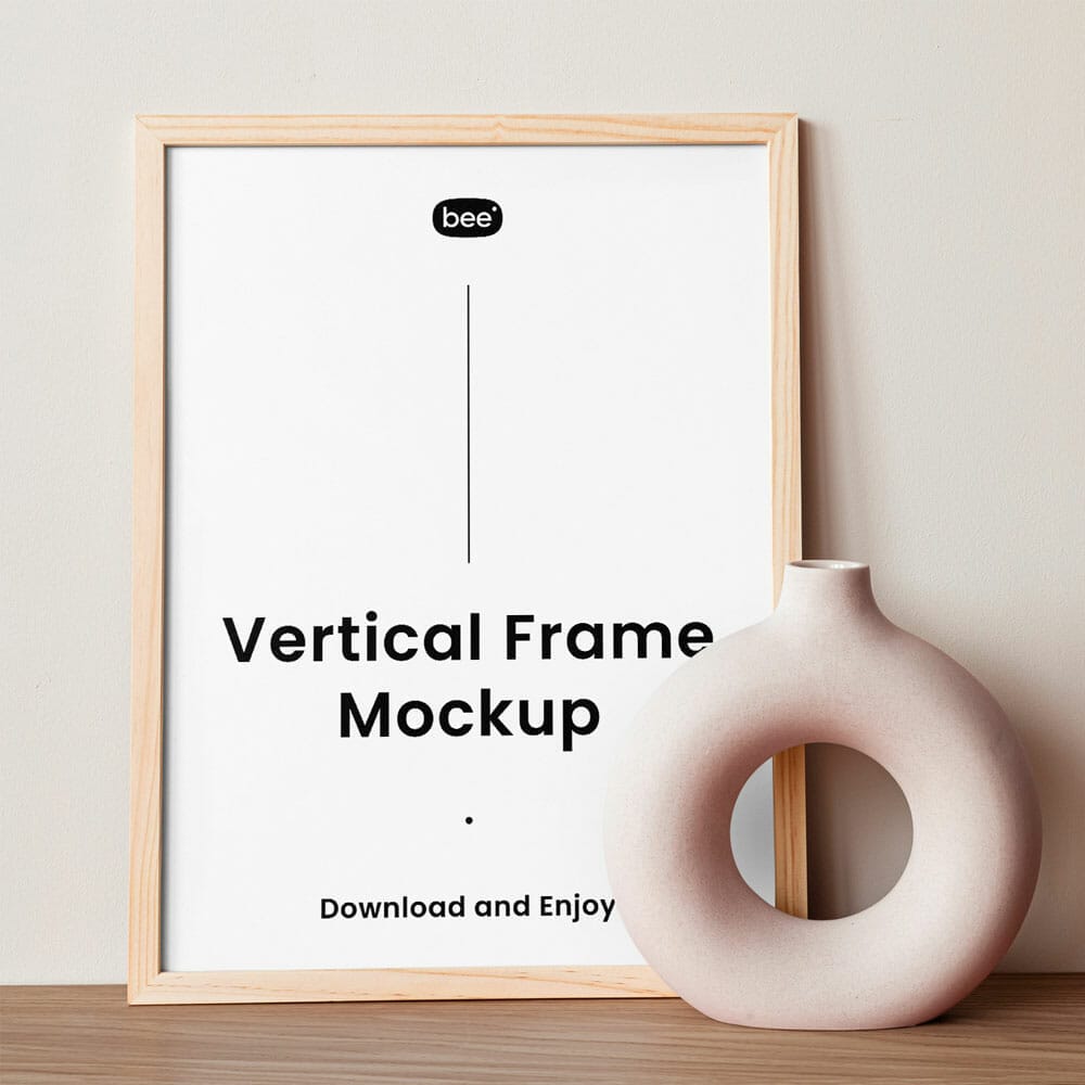 Free Wooden Frame With Vase Mockup PSD