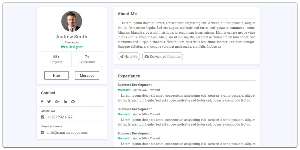 Freelancer Resume HTML Template