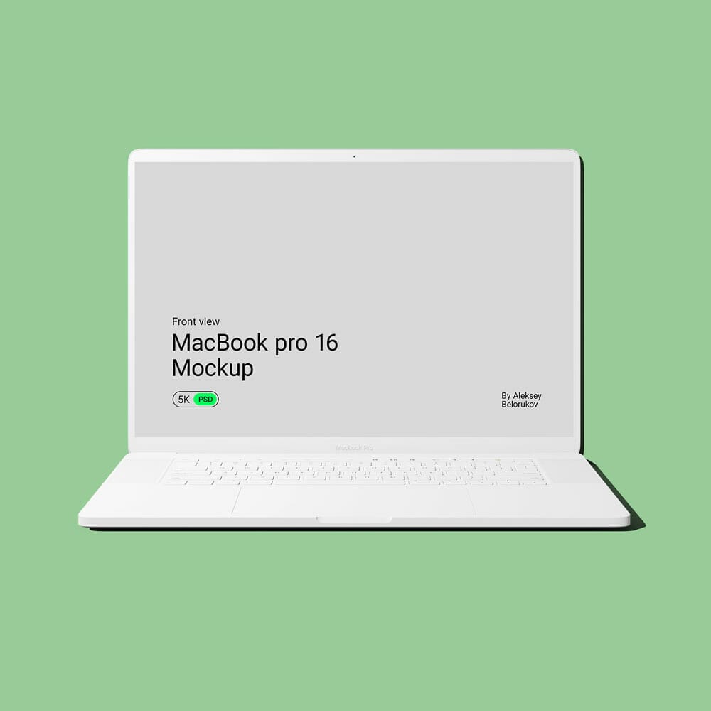 Front View Free Clay Macbook Pro 16 Mockup PSD