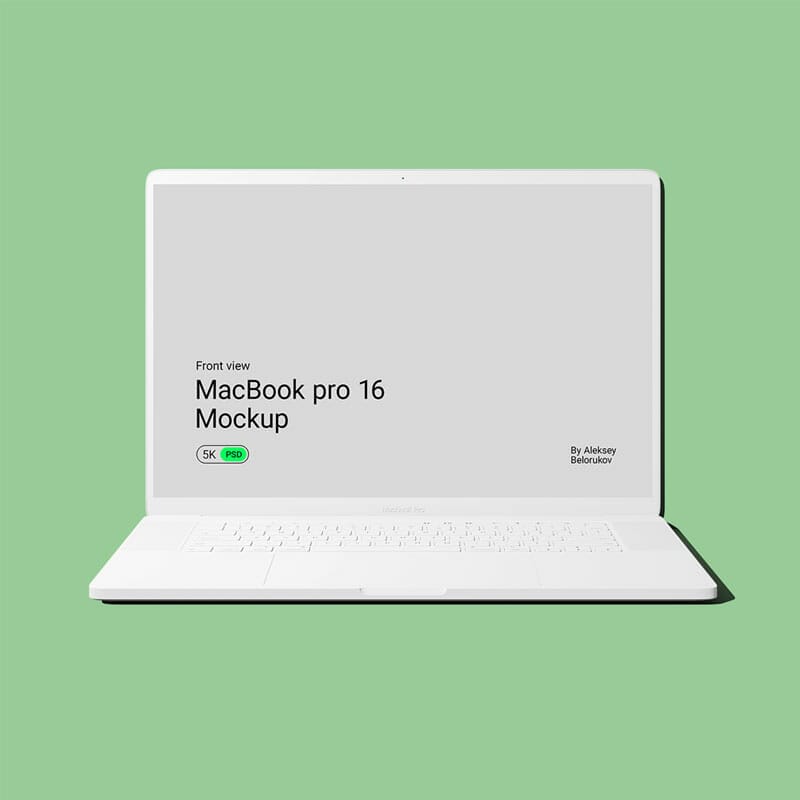 Front View Free Clay Macbook Pro 16 Mockup PSD