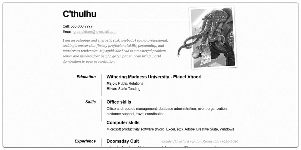 One Page Resume Site