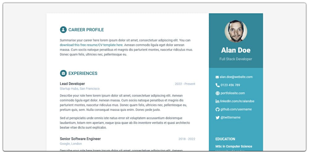 20+ Free HTML Resume Templates 2023
