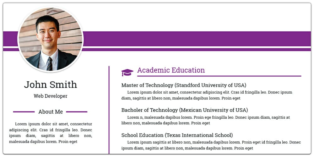 Personal Profile Resume HTML Web Template