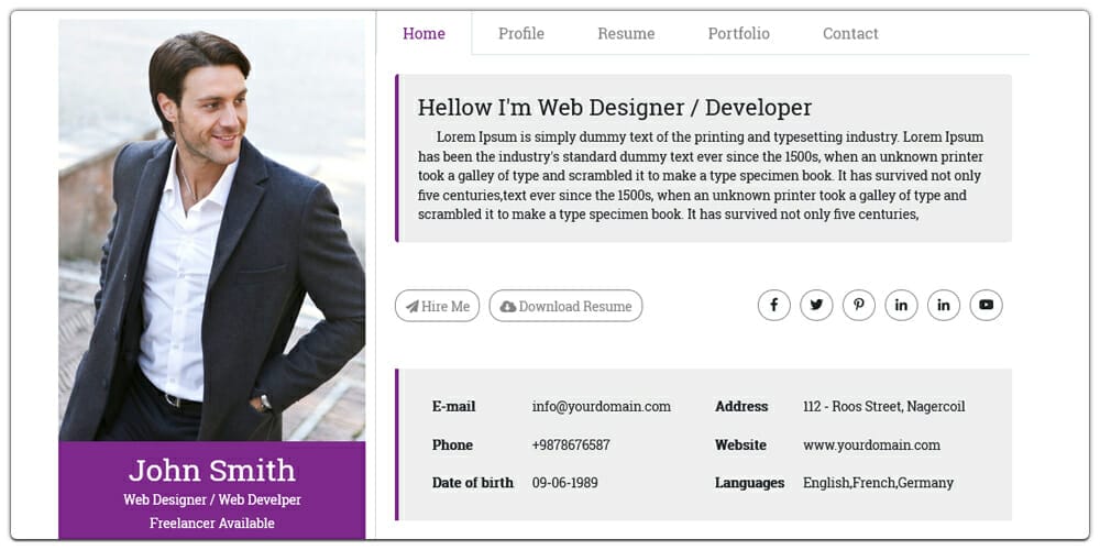 Resume HTML Website Template