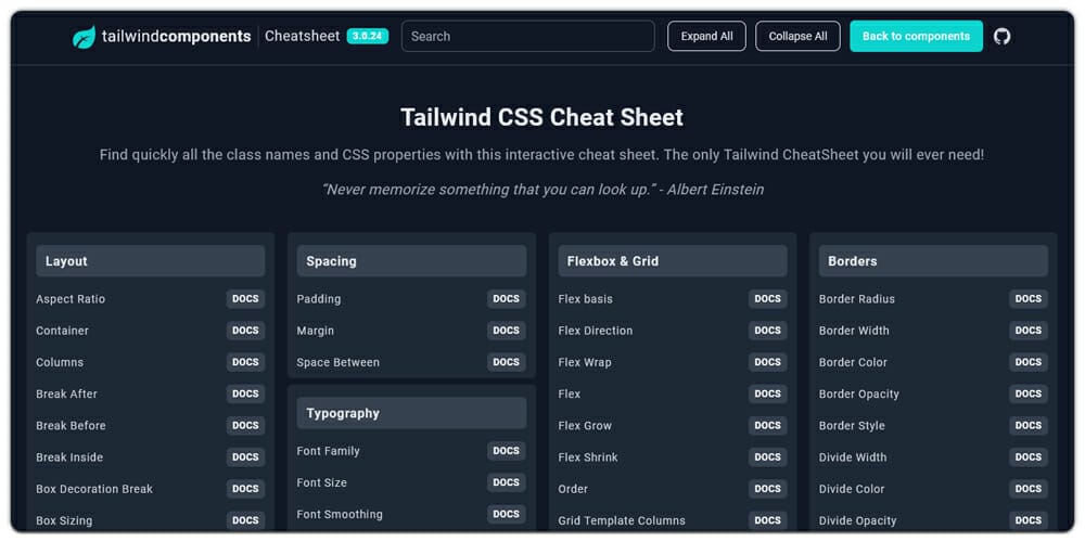 Tailwind CSS Cheat Sheet