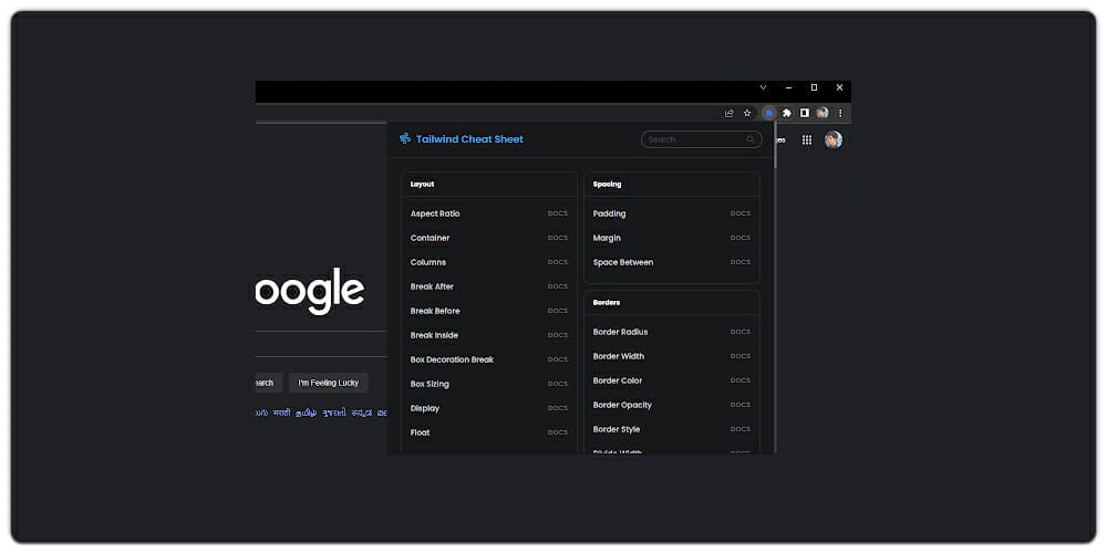 Tailwind Cheat Sheet Extension