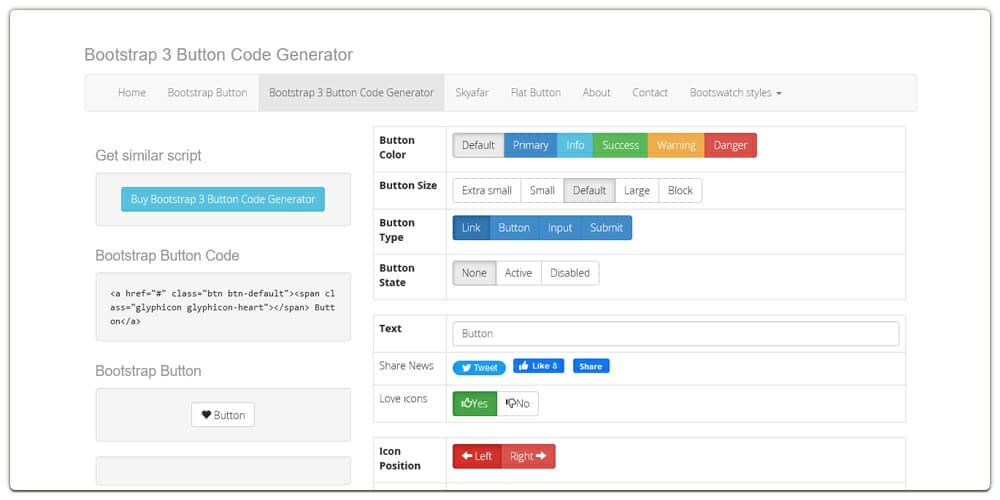 Bootstrap 3 Button Code Generator