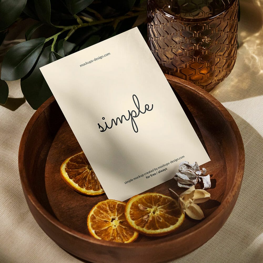 Free A6 Flyer With Dried Oranges Mockup PSD