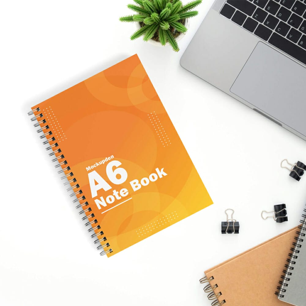 Free A6 Spiral Notebook Mockup PSD Template