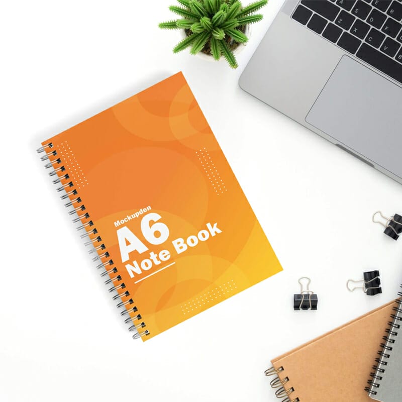 Free A6 Spiral Notebook Mockup PSD Template