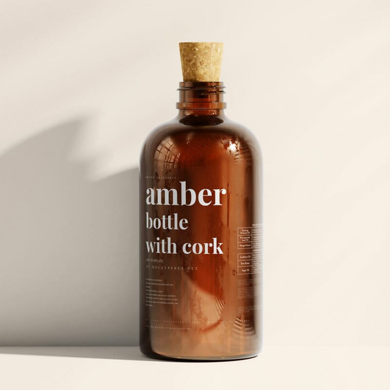 Free Amber Glass Bottle With Cork Mockup PSD