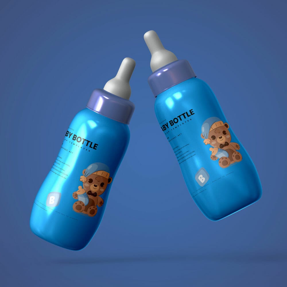 Free Baby Bottle With Pacifier Nipple Mockups PSD