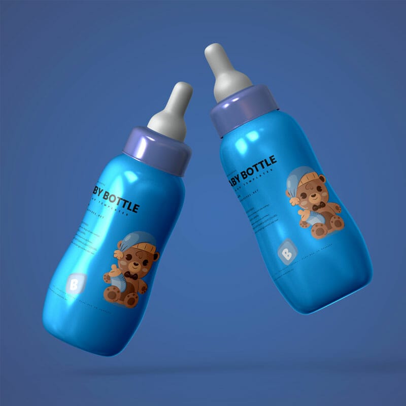 Free Baby Bottle With Pacifier Nipple Mockups PSD