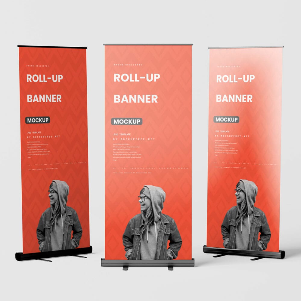 Free Banner Stand or Roll-up Banner Mockup PSD