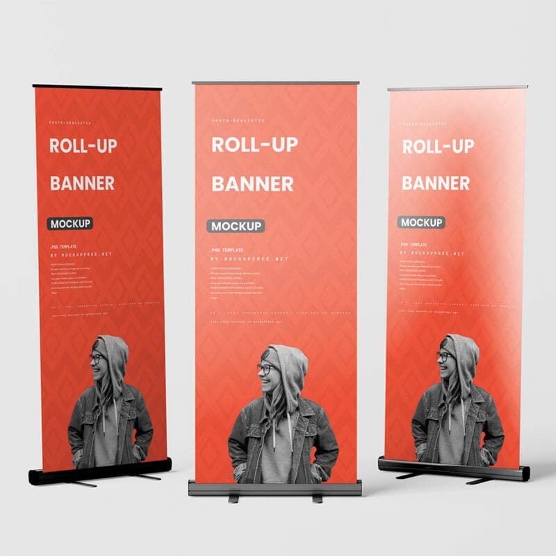 Free Banner Stand or Roll-up Banner Mockup PSD