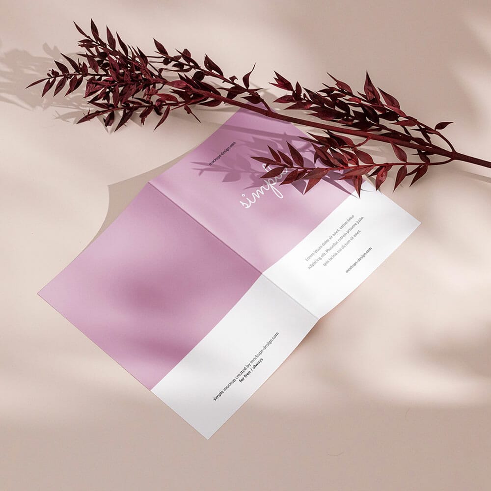 Free Bifold Flyer With Red Plant Mockup PSD